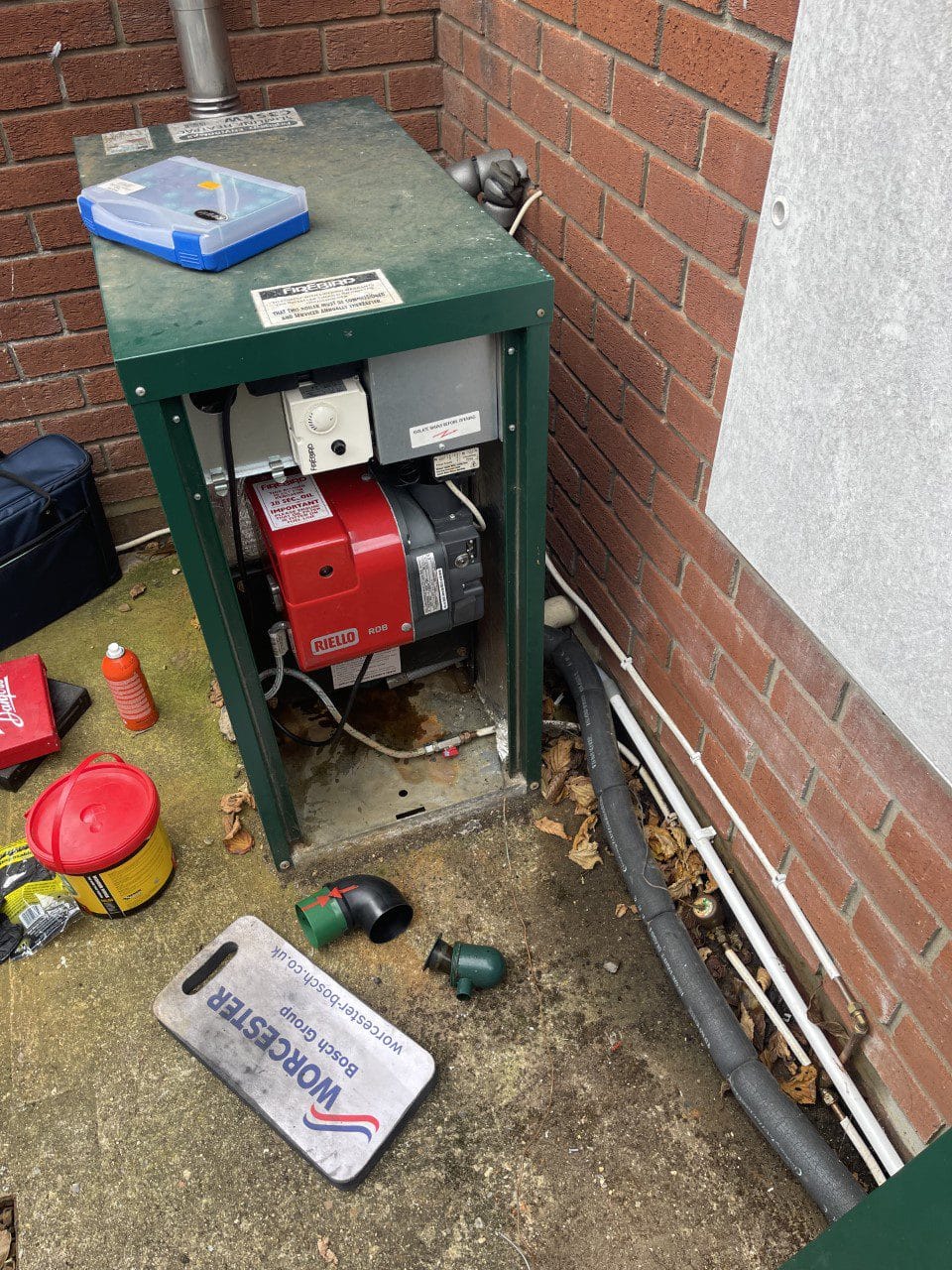 External oil boiler service in Norfolk with Riello burner inspection and maintenance