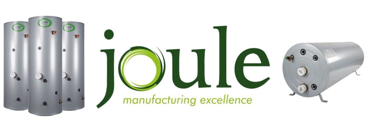 Joule logo with hot water cylinders and heating system tanks