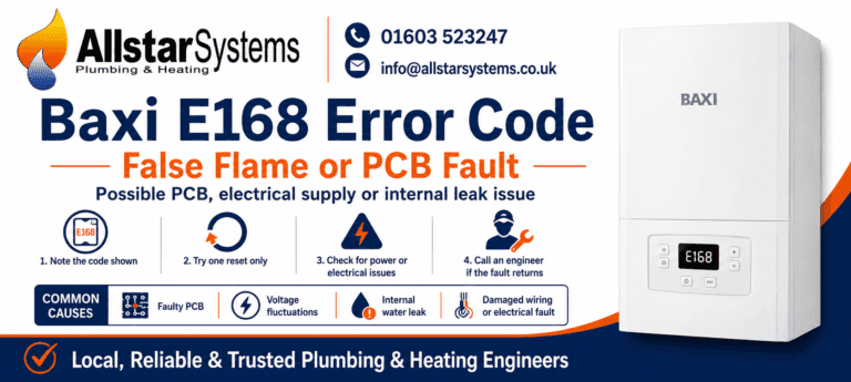 Baxi E168 false flame or PCB fault guide from Allstar Systems Plumbing and Heating