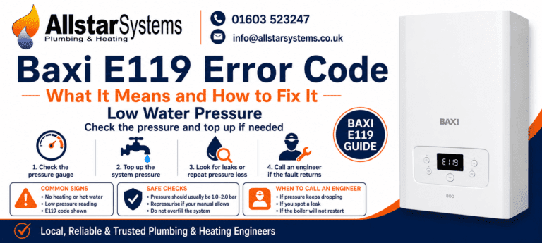 Baxi E119 low water pressure guide from Allstar Systems Plumbing and Heating