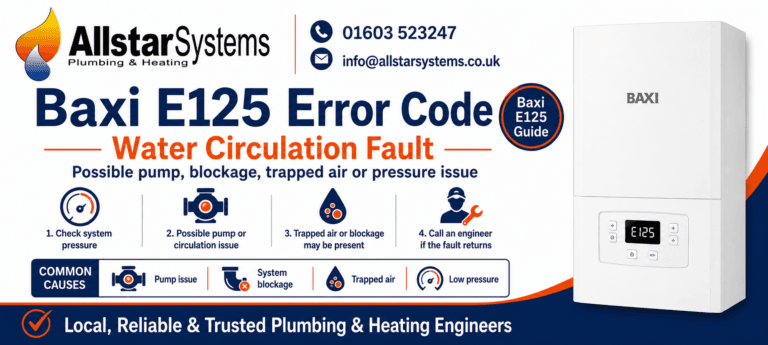 Baxi E125 water circulation fault guide from Allstar Systems Plumbing and Heating