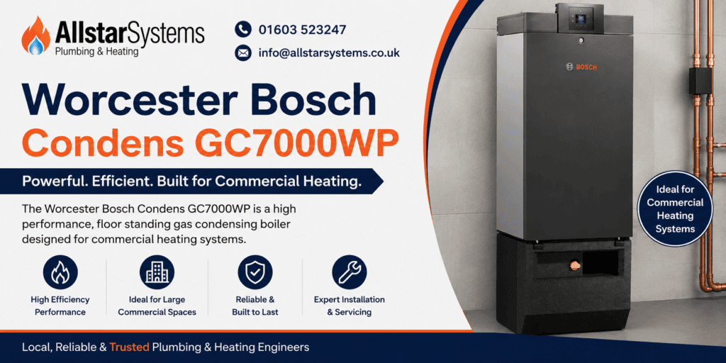 Worcester Bosch Condens GC7000WP: Features, Outputs and Benefits | Allstar Systems Ltd Worcester Bosch Condens GC7000WP boiler featured image from Allstar Systems Plumbing and Heating