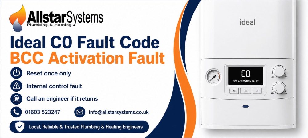 Ideal C0 fault code BCC activation fault guide from Allstar Systems Plumbing and Heating