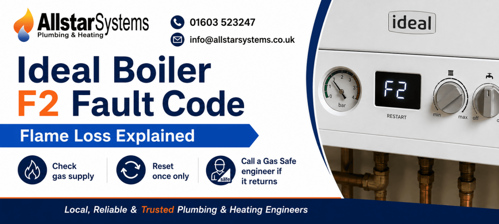 Ideal boiler F2 fault code flame loss guide from Allstar Systems Plumbing and Heating