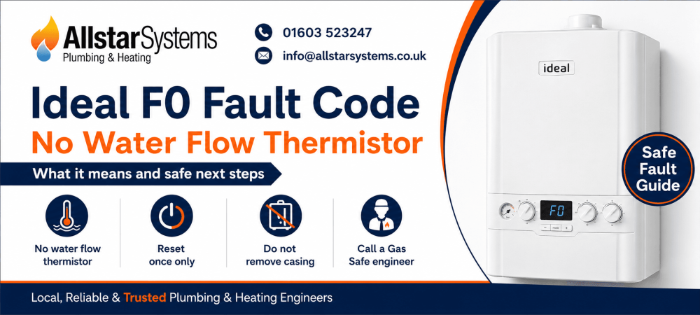Ideal F0 fault code no water flow thermistor guide from Allstar Systems Plumbing and Heating