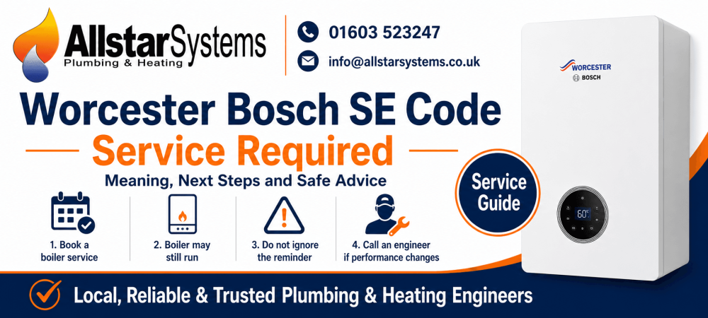Worcester Bosch boiler showing SE code for service required