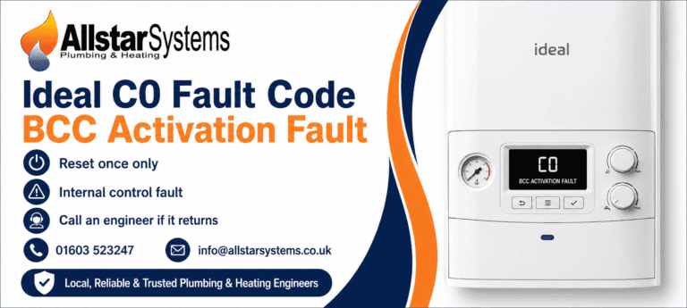 Ideal C0 fault code BCC activation fault guide from Allstar Systems Plumbing and Heating
