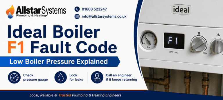 Ideal boiler F1 fault code low pressure guide from Allstar Systems Norwich Plumbing and Heating