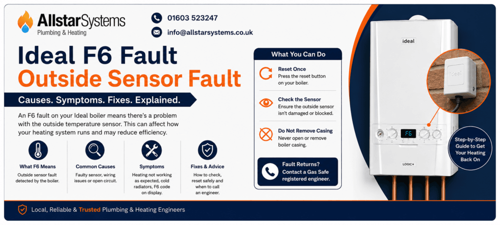 Ideal Boiler F6 Fault: Causes, Checks and Safe Fixes | Allstar Systems Ltd Ideal F6 outside sensor fault guide from Allstar Systems Plumbing and Heating