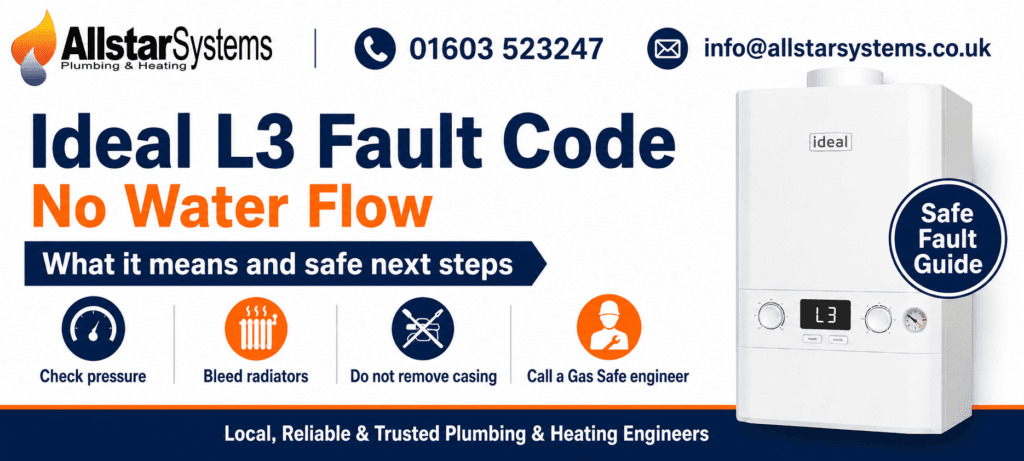Ideal L3 Fault Code: No Water Flow Explained | Allstar Systems Ltd Ideal boiler showing L3 fault code for no water flow