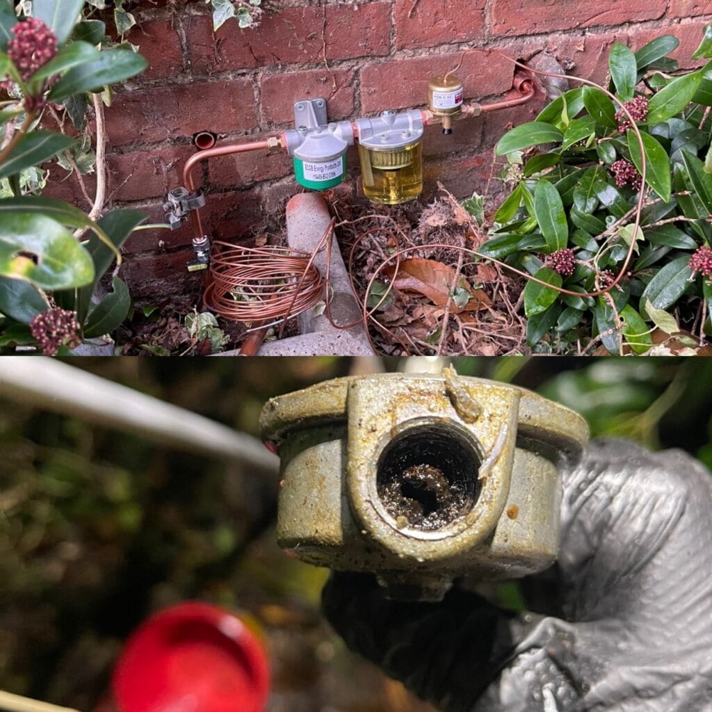 Oil boiler fuel filter and fire valve installation protecting the oil supply to a Norfolk home