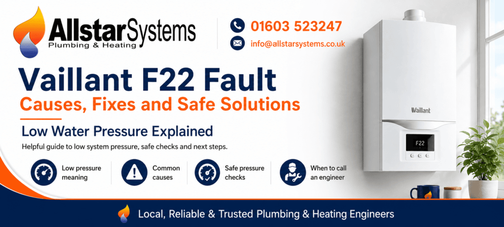 Vaillant F22 Fault: Causes, Fixes and Safe Solutions | Allstar Systems Ltd Vaillant F22 low water pressure guide from Allstar Systems Plumbing and Heating