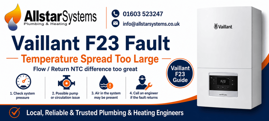 Vaillant F23 Fault: Temperature Spread Too Large Explained | Allstar Systems Ltd Vaillant F23 temperature spread too large guide from Allstar Systems Plumbing and Heating