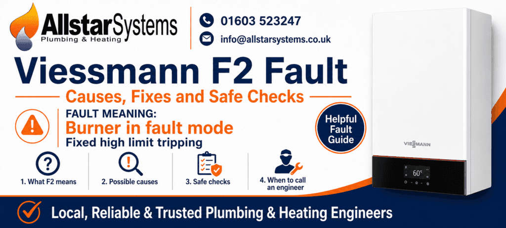Viessmann F2 Fault: Causes, Fixes and Safe Checks | Allstar Systems Ltd Viessmann F2 burner fault mode guide from Allstar Systems Plumbing and Heating