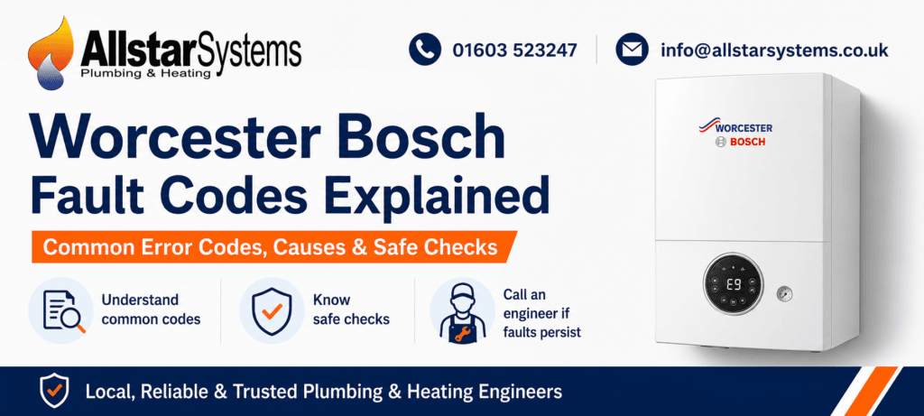 Worcester Bosch Fault Codes Explained: Common Error Codes, Causes and Safe Checks | Allstar Systems Ltd Worcester Bosch fault codes explained guide from Allstar Systems Plumbing and Heating