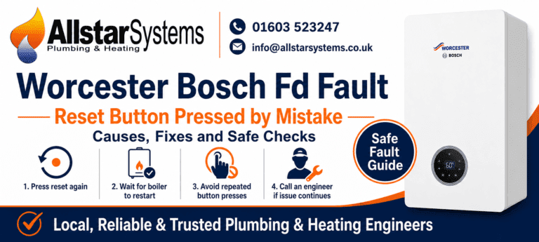 Worcester Bosch boiler showing Fd fault code after the reset button was pressed by mistake