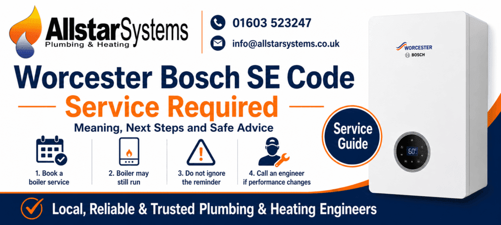 Worcester Bosch SE Code: Service Required Explained | Allstar Systems Ltd Worcester Bosch boiler showing SE code for service required